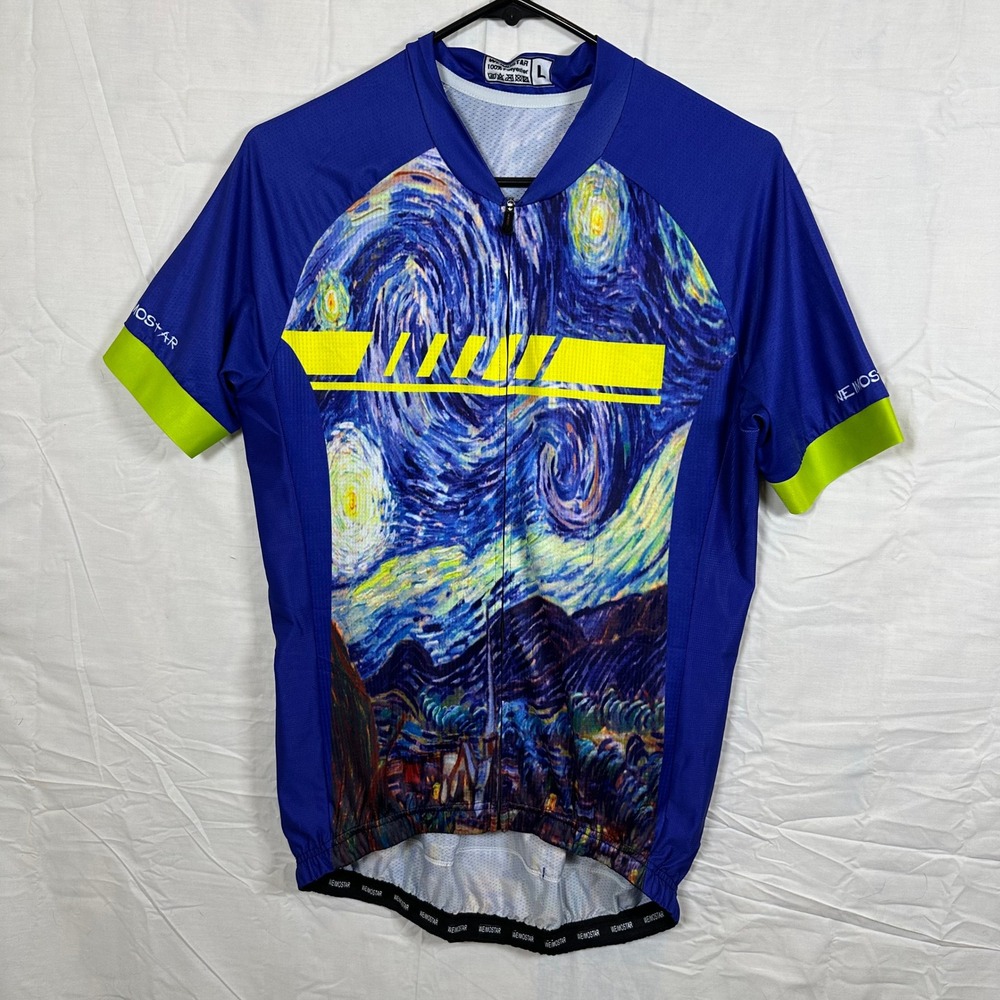Weimostar Starry Night Cycling Jersey Womens Large Blue Art Print Bike Shirt